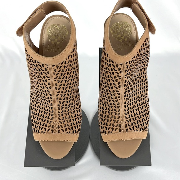 Vince Camuto Nude Leather Peep-Toe Sandal Stacked Heel - Dastana, Sz 7M. - Picture 2 of 13